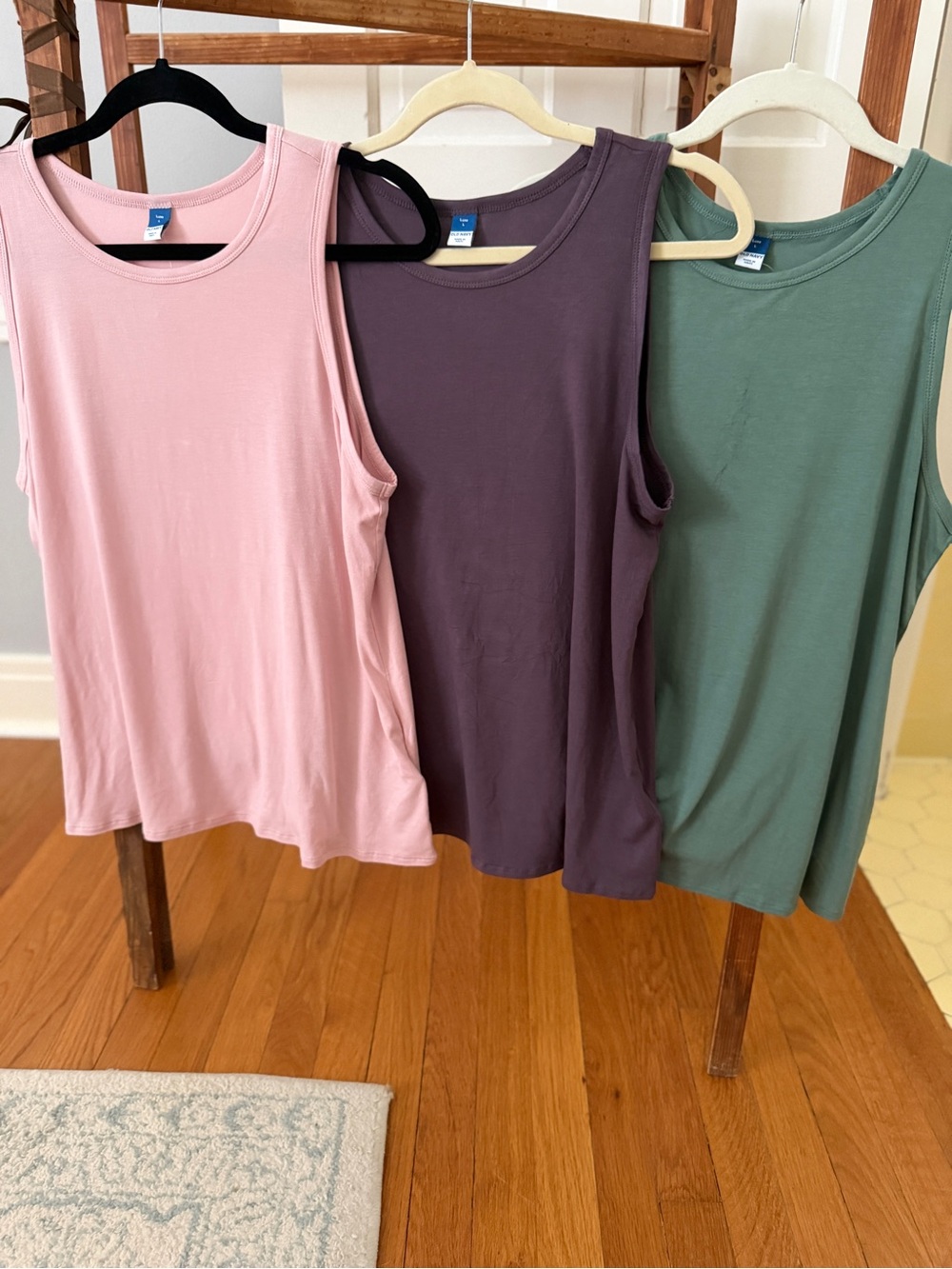 Old Navy Tank Tops in Light Pink, Plum, and Sage Green